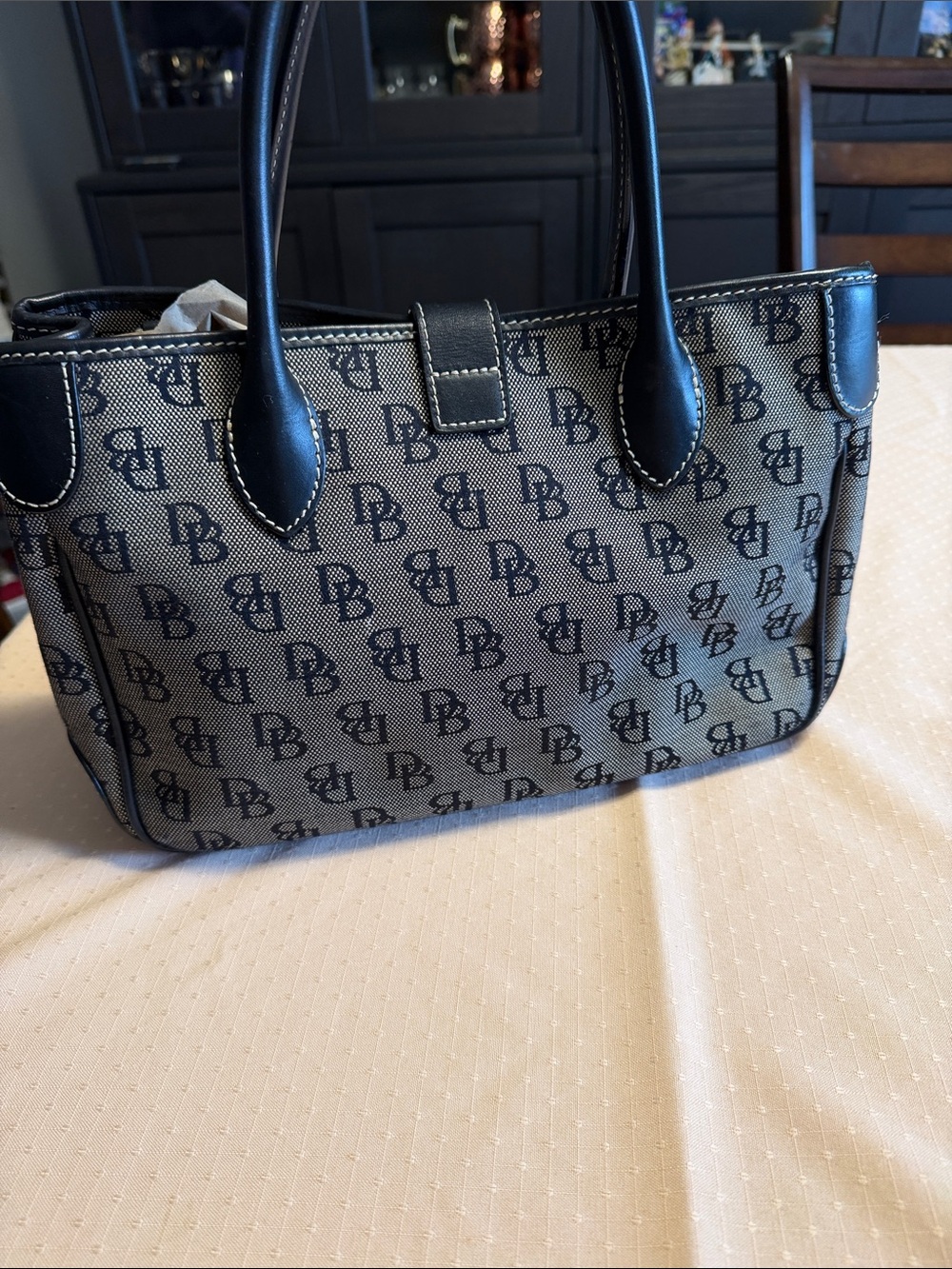 Dooney & Bourke Black and Beige DB Monogram Tote - Picture 3 of 13